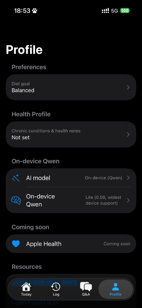 Pure Fuel Profile and on-device AI settings
